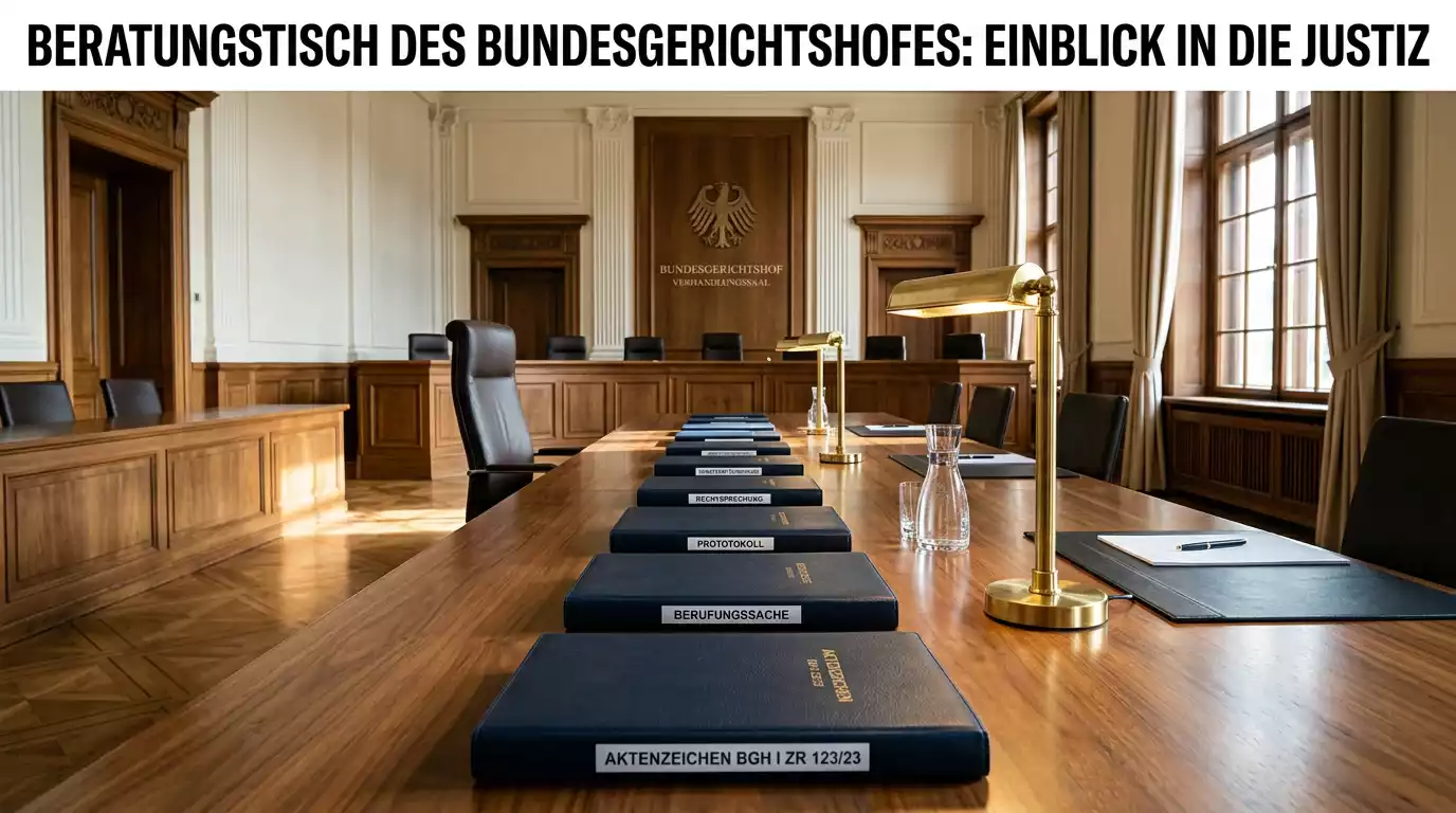 Gebäude des Bundesgerichtshofs in Karlsruhe mit einer Zeitachse von Aktenzeichen zu Online-Glücksspielverfahren im Vordergrund.