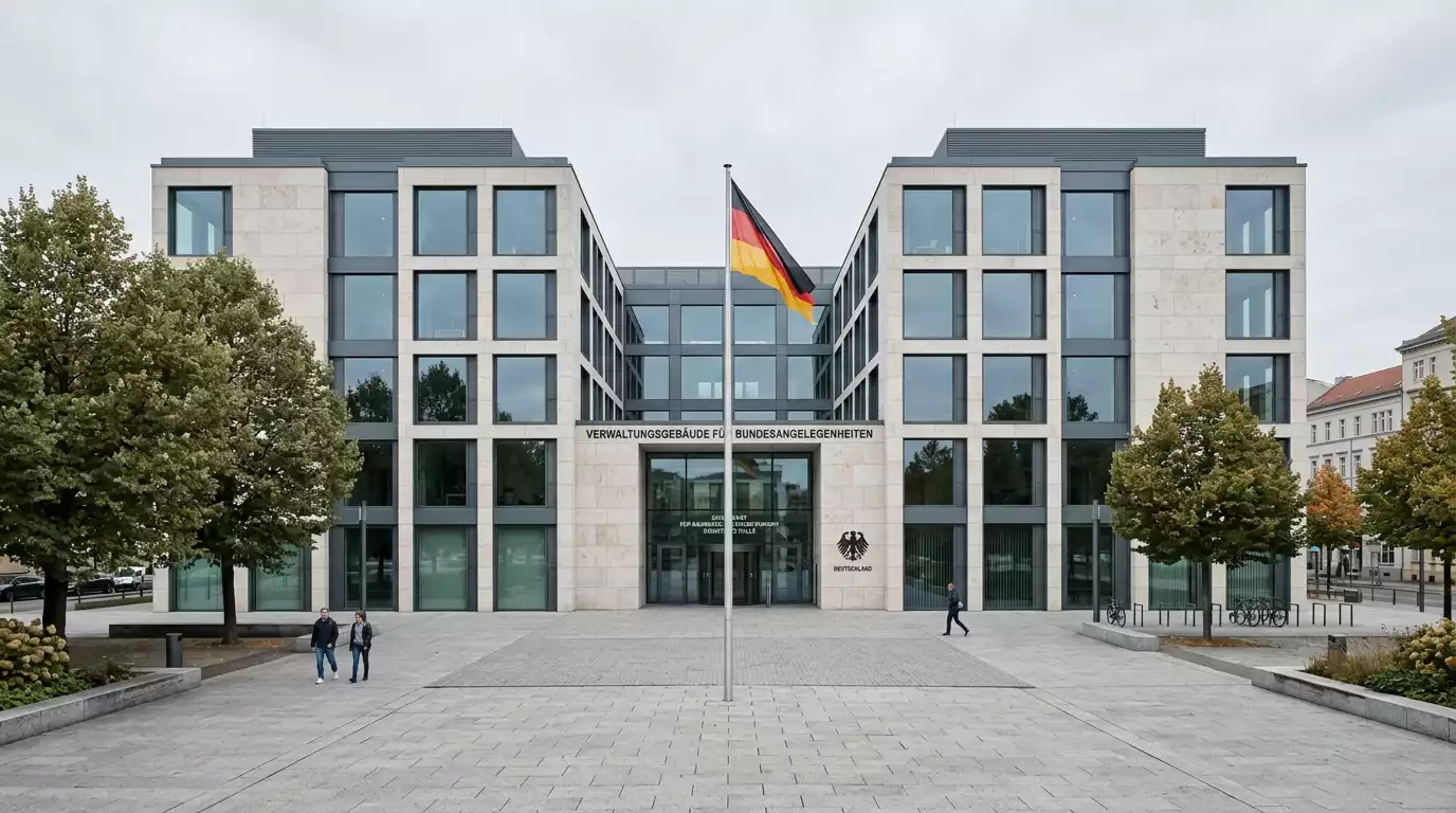 Bürogebäude mit dem Logo der Gemeinsamen Glücksspielbehörde der Länder in Halle an der Saale.