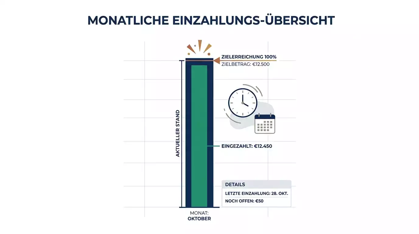 Stilisiertes Dashboard mit einem monatlichen Einzahlungsbalken bei 1000 Euro als Symbol für die LUGAS-Limitdatei