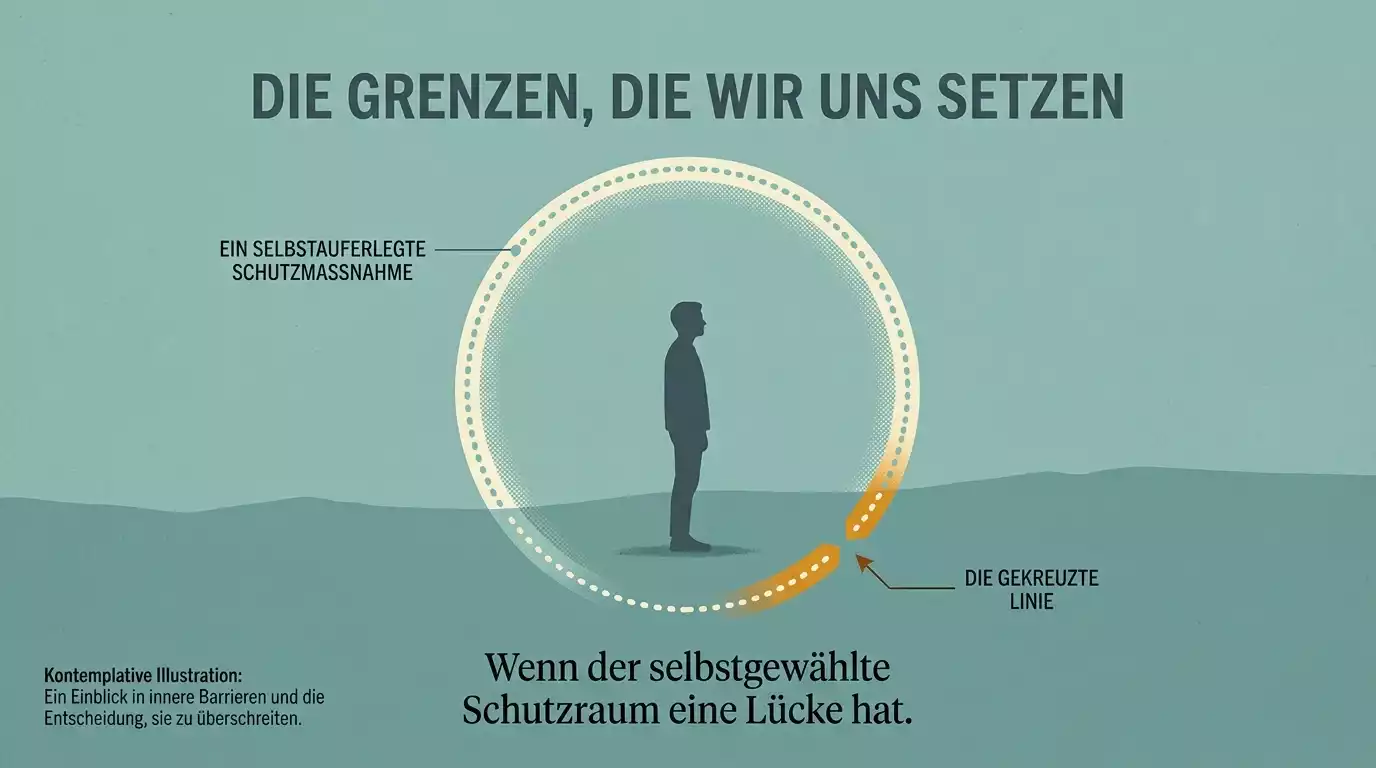 Symbolische Darstellung einer durchbrochenen Schutzlinie um eine Person als Sinnbild für das Spielen trotz bestehender OASIS-Selbstsperre