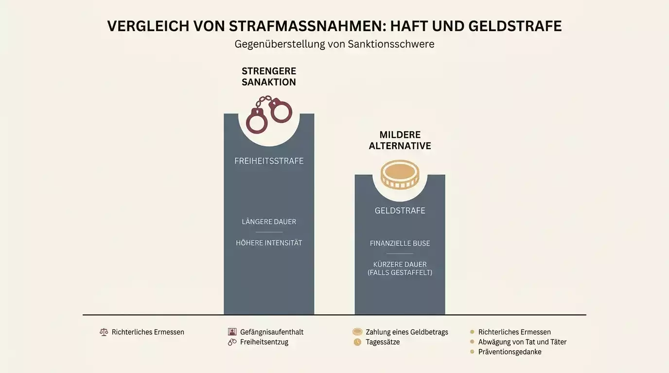 Stilisierte Übersicht mit zwei Säulen für Freiheitsstrafe und Geldstrafe als Sinnbild für den Strafrahmen aus § 285 StGB